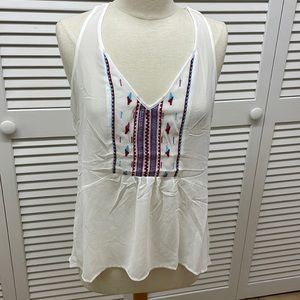 Love Stitch White Sheer Tank Top Size Medium with embroidered detail